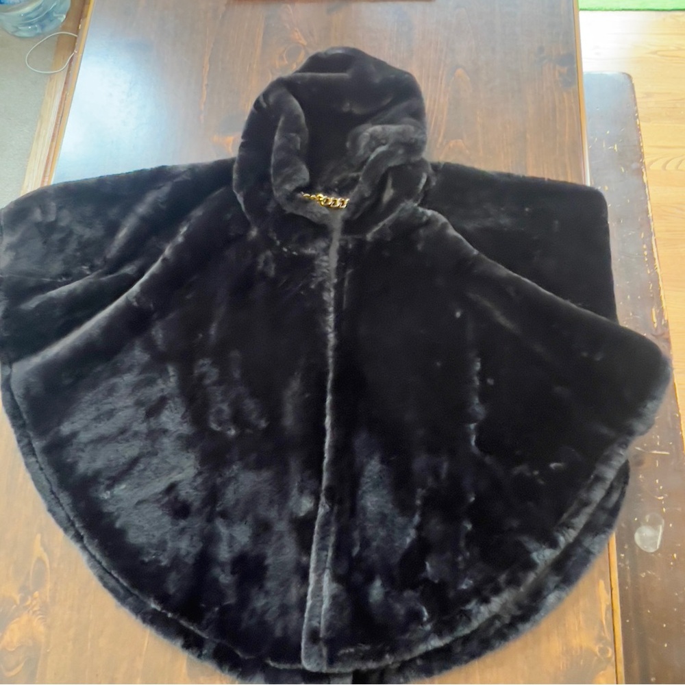 Luxe Black Faux Fur Hooded Cape
